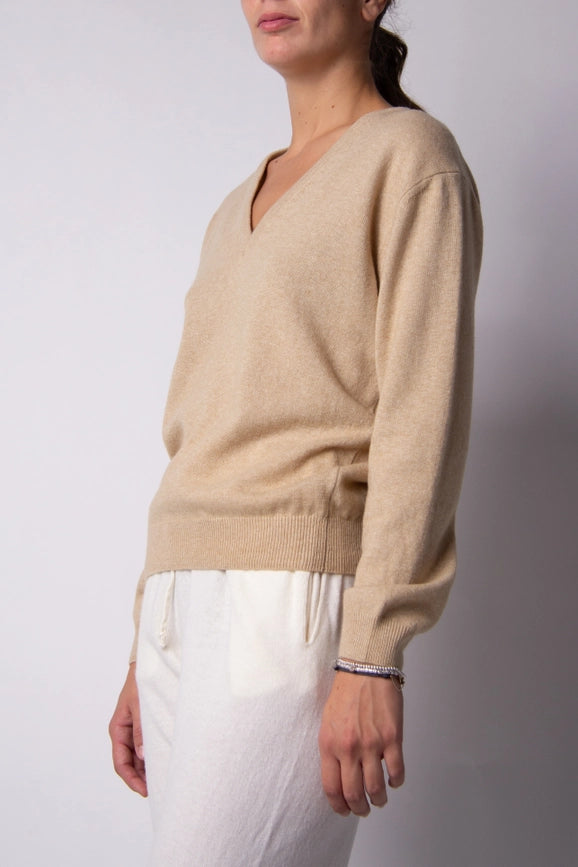 V-Neck Cashmere Blend Sweater Beige-Sweater-LÈMME-S-Urbanheer