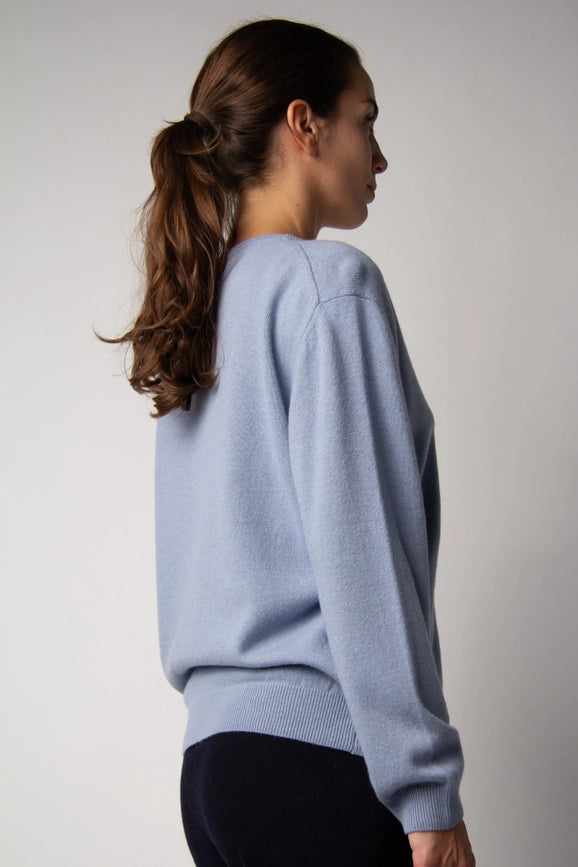 V-Neck Cashmere Blend Sweater Blu Dusty-Sweater-LÈMME-S-Urbanheer