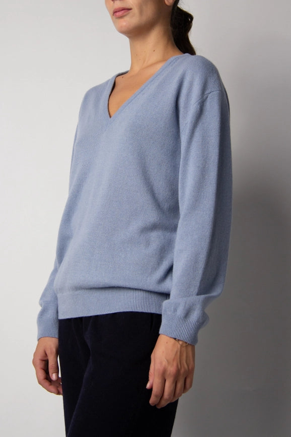 V-Neck Cashmere Blend Sweater Blu Dusty-Sweater-LÈMME-S-Urbanheer