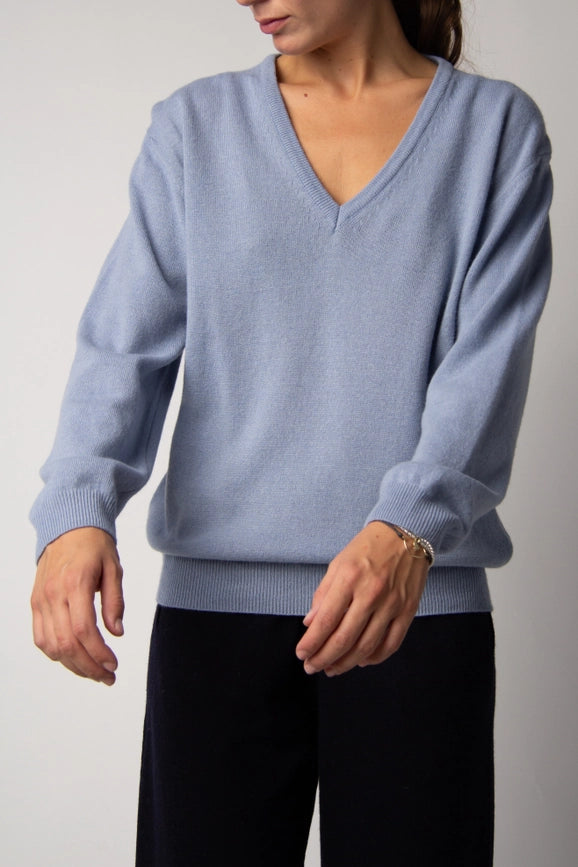 V-Neck Cashmere Blend Sweater Blu Dusty-Sweater-LÈMME-S-Urbanheer