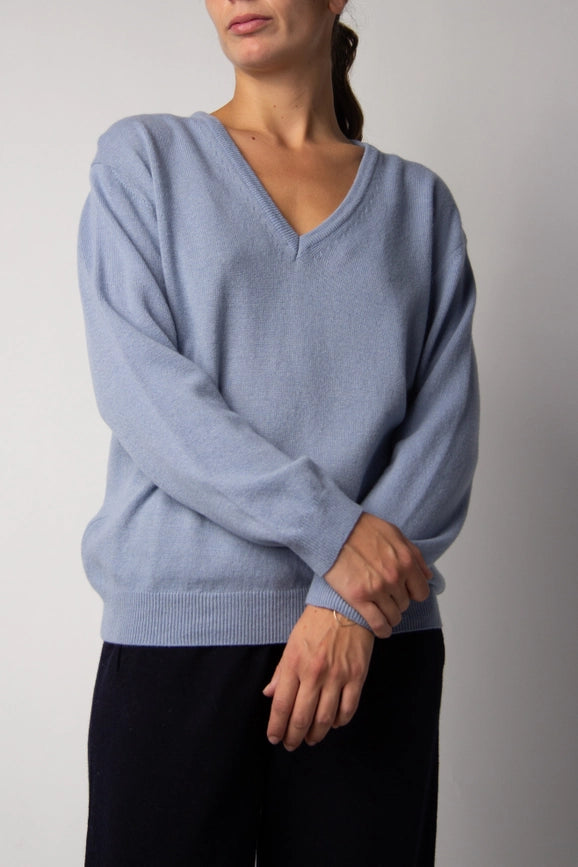 V-Neck Cashmere Blend Sweater Blu Dusty-Sweater-LÈMME-S-Urbanheer