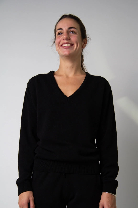 V-Neck Cashmere Blend Sweater Nero-Sweater-LÈMME-S-Urbanheer