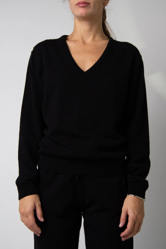 V-Neck Cashmere Blend Sweater Nero-Sweater-LÈMME-S-Urbanheer