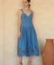 V-Neck Eyelet Detail Denim Midi Dress