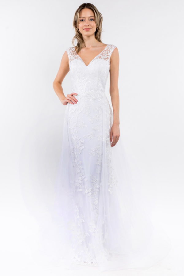 V-Neck Floral Embroidery Embellished Mesh A-Line Dress w/ Sheer Back - Mask Not Included-Nightgown-Tux-USA-XS-Off White-Urbanheer