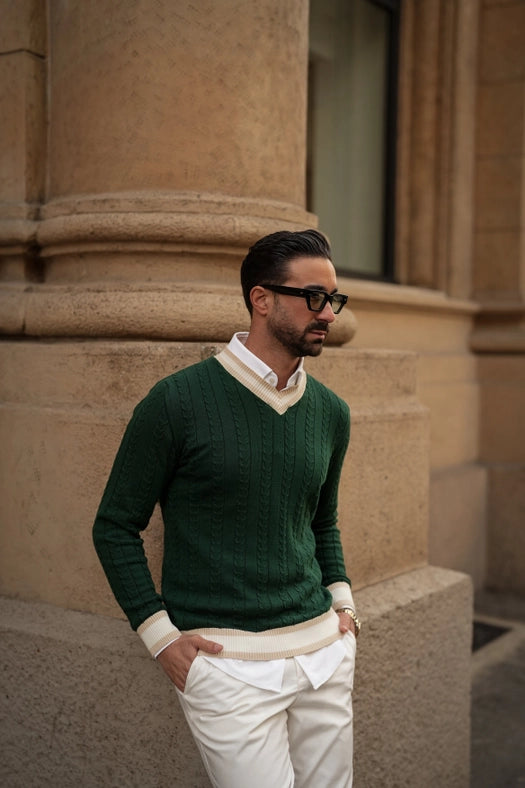 V-Neck Green&Beige&Pearl-Sweatshirt-DONATO-S-Urbanheer