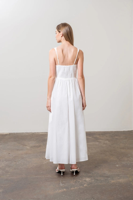 V Neck Pleated Front Tie Midi Dress WHITE-Dress-Moon River-XS-WHITE-Urbanheer