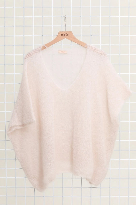 V-Neck Poncho Sweater-Sweater-NAÏS PARIS-One size-Beige-Urbanheer