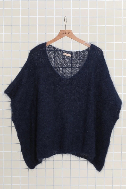 V-Neck Poncho Sweater-Sweater-NAÏS PARIS-One size-Navy-Urbanheer
