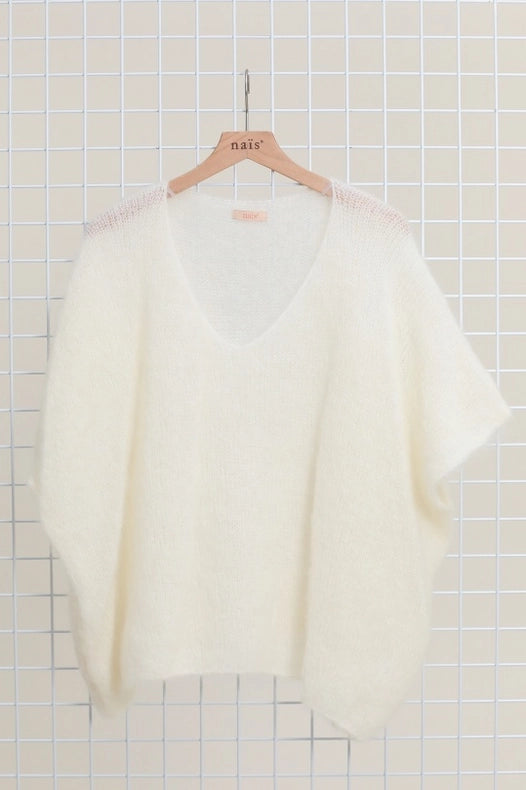 V-Neck Poncho Sweater-Sweater-NAÏS PARIS-One size-ecru-Urbanheer