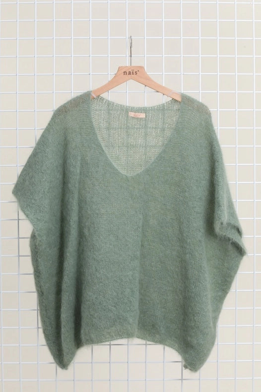 V-Neck Poncho Sweater-Sweater-NAÏS PARIS-One size-light khaki-Urbanheer