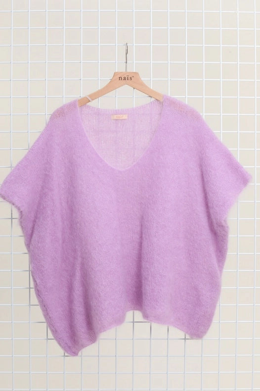V-Neck Poncho Sweater-Sweater-NAÏS PARIS-One size-lilac-Urbanheer