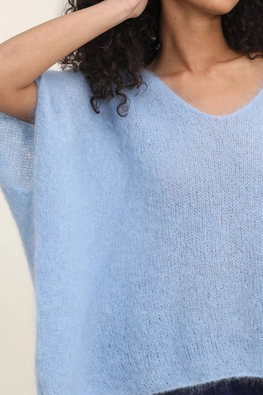 V-Neck Poncho Sweater-Sweater-NAÏS PARIS-One size-Navy-Urbanheer