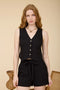 V Neck Sleeveless Button Down Linen Vest Top