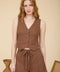 V Neck Sleeveless Button Down Linen Vest Top