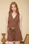 V Neck Sleeveless Button Down Linen Vest Top