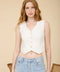 V Neck Sleeveless Button Down Linen Vest Top