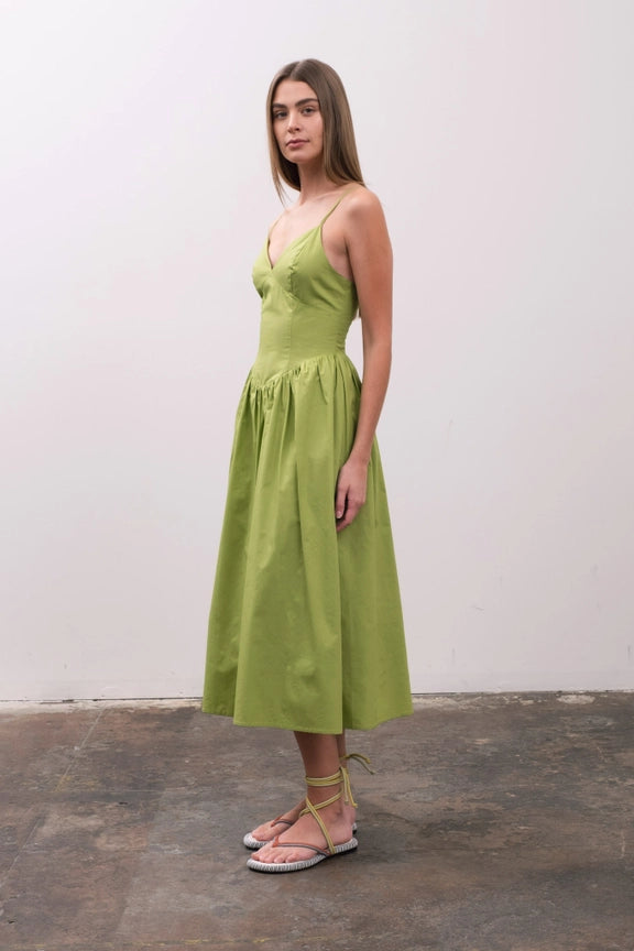 V-Neck Spaghetti Strap Midi Dress GREEN-Dress-Moon River-XS-GREEN-Urbanheer
