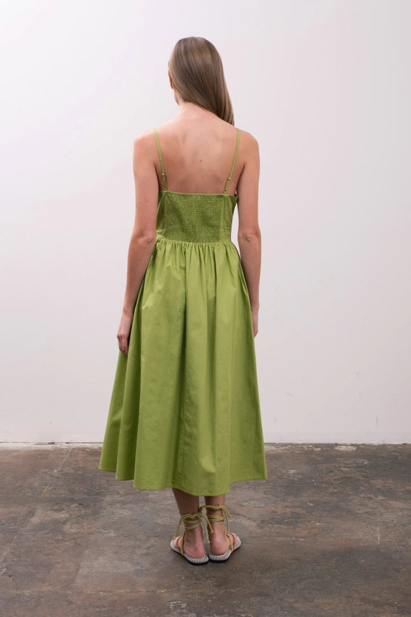 V-Neck Spaghetti Strap Midi Dress GREEN-Dress-Moon River-XS-GREEN-Urbanheer