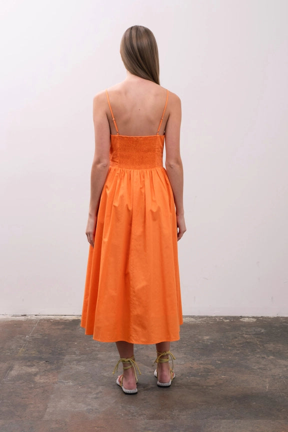 V-Neck Spaghetti Strap Midi Dress ORANGE-Dress-Moon River-XS-ORANGE-Urbanheer