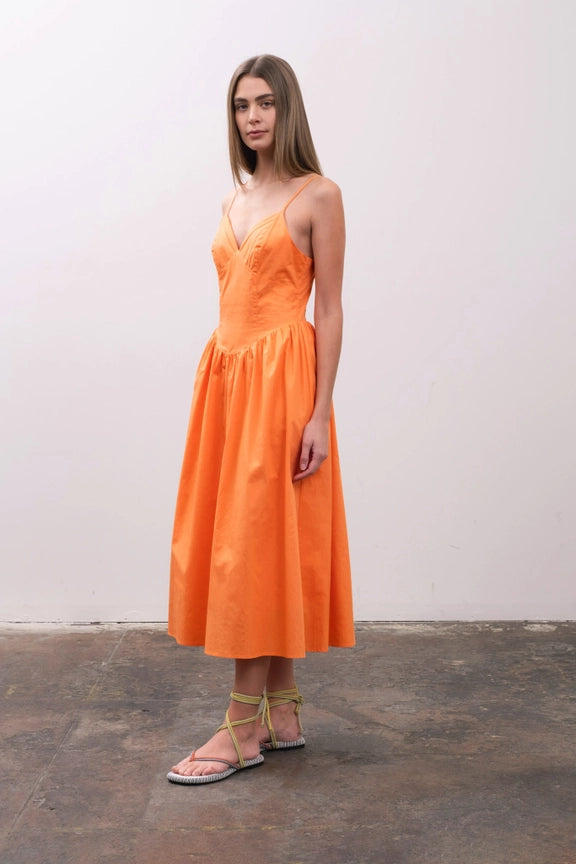 V-Neck Spaghetti Strap Midi Dress ORANGE-Dress-Moon River-XS-ORANGE-Urbanheer
