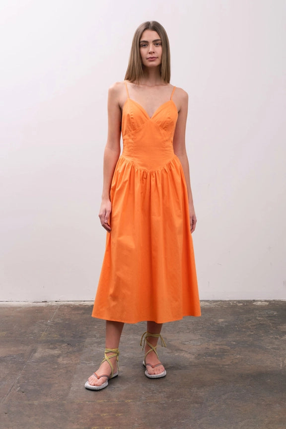 V-Neck Spaghetti Strap Midi Dress ORANGE-Dress-Moon River-XS-ORANGE-Urbanheer