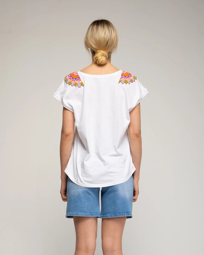 V-Neck T-Shirt with Sequins-T-Shirt-Tantra-YOUR-White-Urbanheer