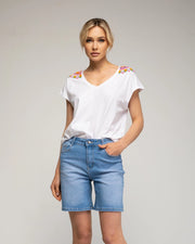 V-Neck T-Shirt with Sequins-T-Shirt-Tantra-YOUR-White-Urbanheer