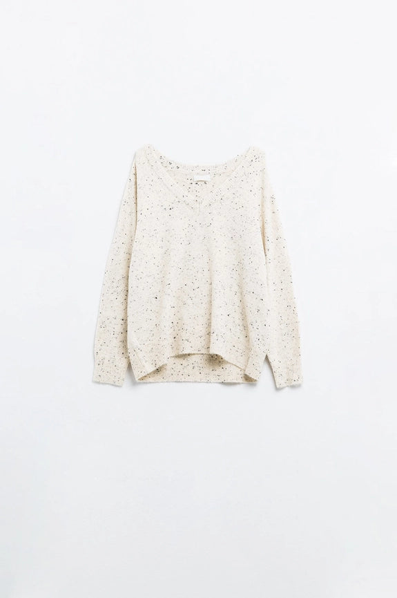 V-Neck Wide Fit Speckled Sweater in Cream-Sweater-Q2-OS-CREAM-Urbanheer