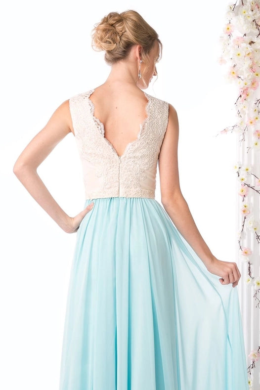 V-Neck with Two Colors Dress-Dress-Tux-USA®-XS-Ivory-Mint-Urbanheer