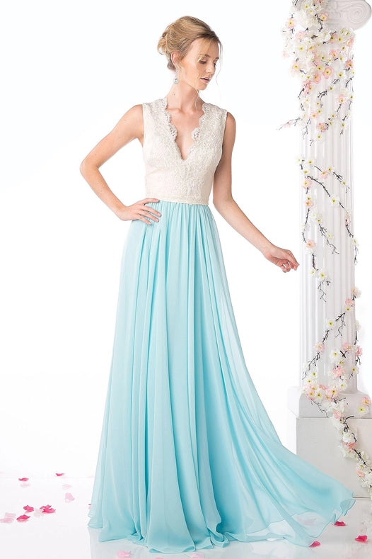 V-Neck with Two Colors Dress-Dress-Tux-USA®-XS-Ivory-Mint-Urbanheer