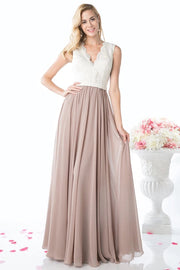 V-Neck with Two Colors Dress-Dress-Tux-USA®-XS-Ivory-Moccha-Urbanheer