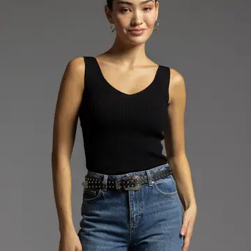 V Neckline Ribbed Tank - Tia Tank