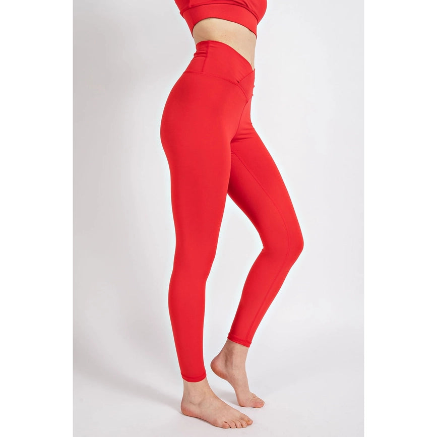 V Waist Full Length Leggings True Red-Leggings-Rae Mode-S-Urbanheer