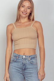 VERY J Cable Knit Seamless Cropped Cami-Street 360-Nude-S/M-Urbanheer