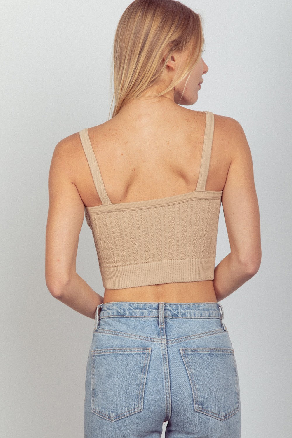 VERY J Cable Knit Seamless Cropped Cami-Street 360-Nude-S/M-Urbanheer