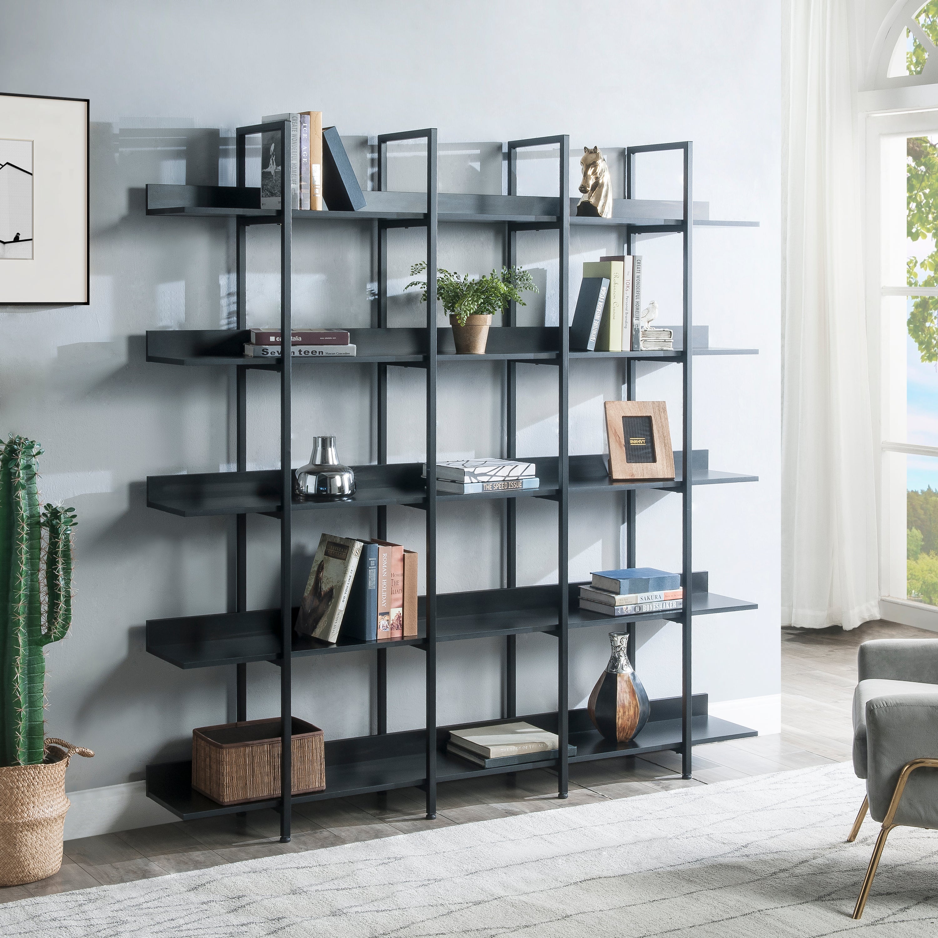 [VIDEO] 5 Tier Bookcase Home Office Open Bookshelf, Vintage Industrial Style Shelf with Metal Frame,-UH Decor-Default-Urbanheer