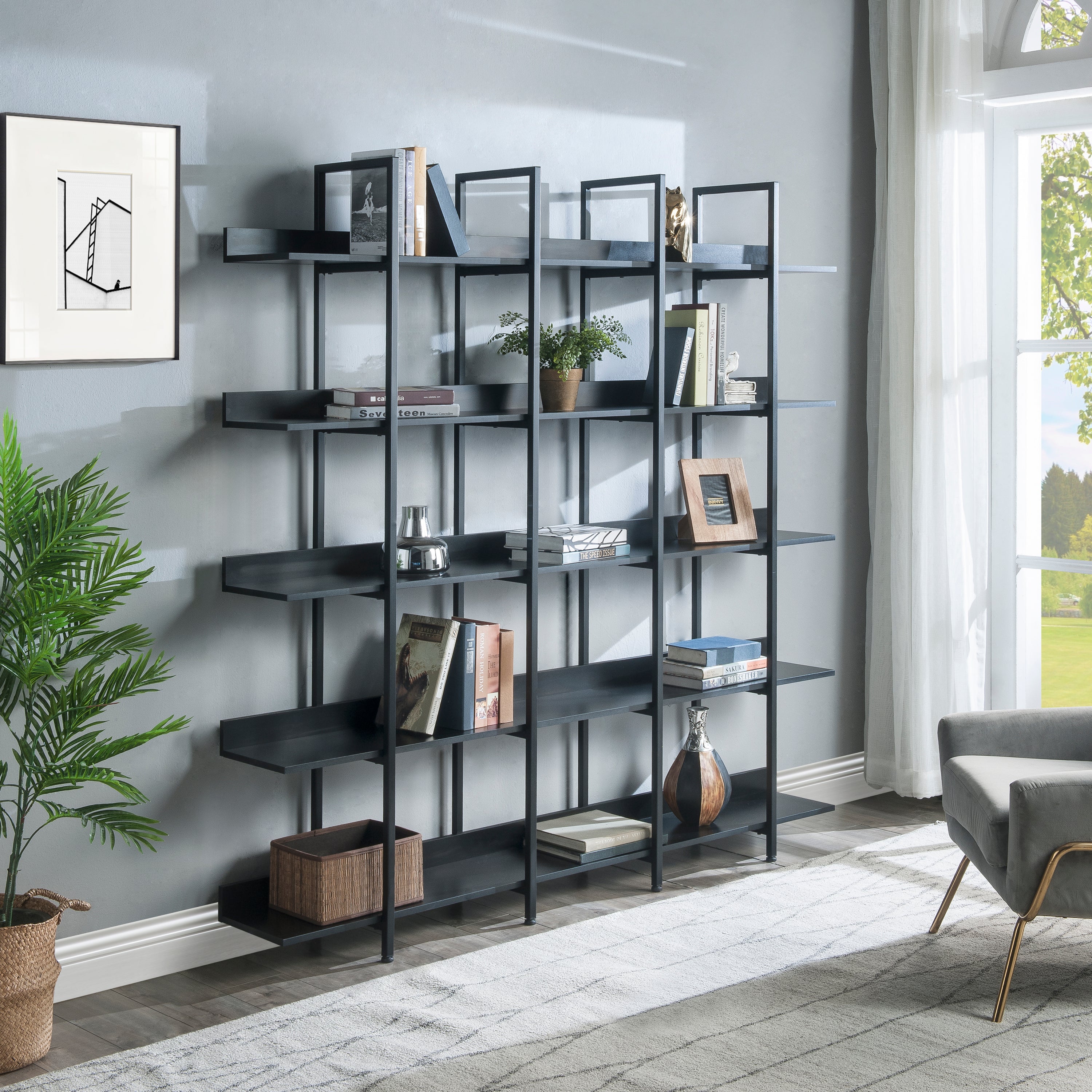 [VIDEO] 5 Tier Bookcase Home Office Open Bookshelf, Vintage Industrial Style Shelf with Metal Frame,-UH Decor-Default-Urbanheer