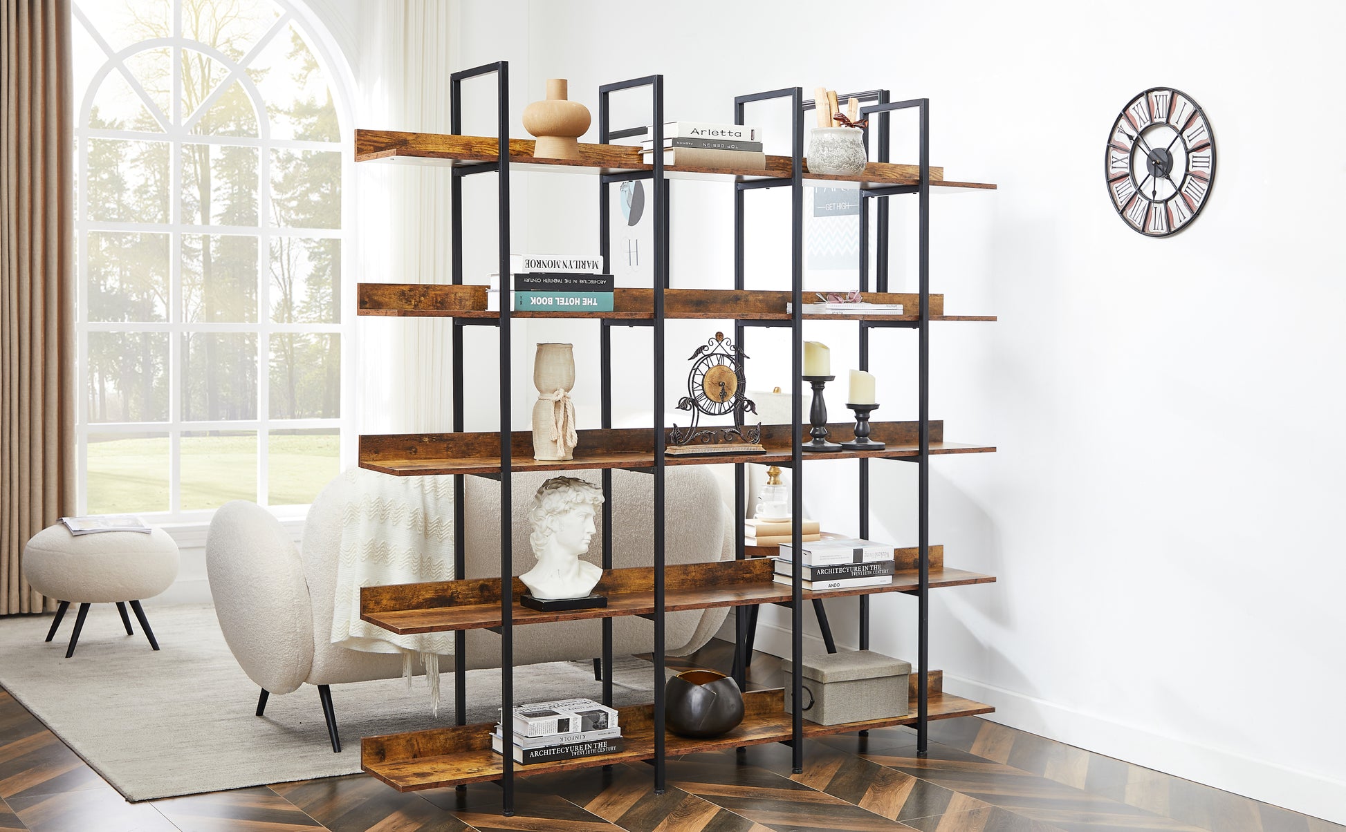 [VIDEO] 5 Tier Bookcase Home Office Open Bookshelf, Vintage Industrial Style Shelf with Metal Frame,-UH Decor-Default-Urbanheer