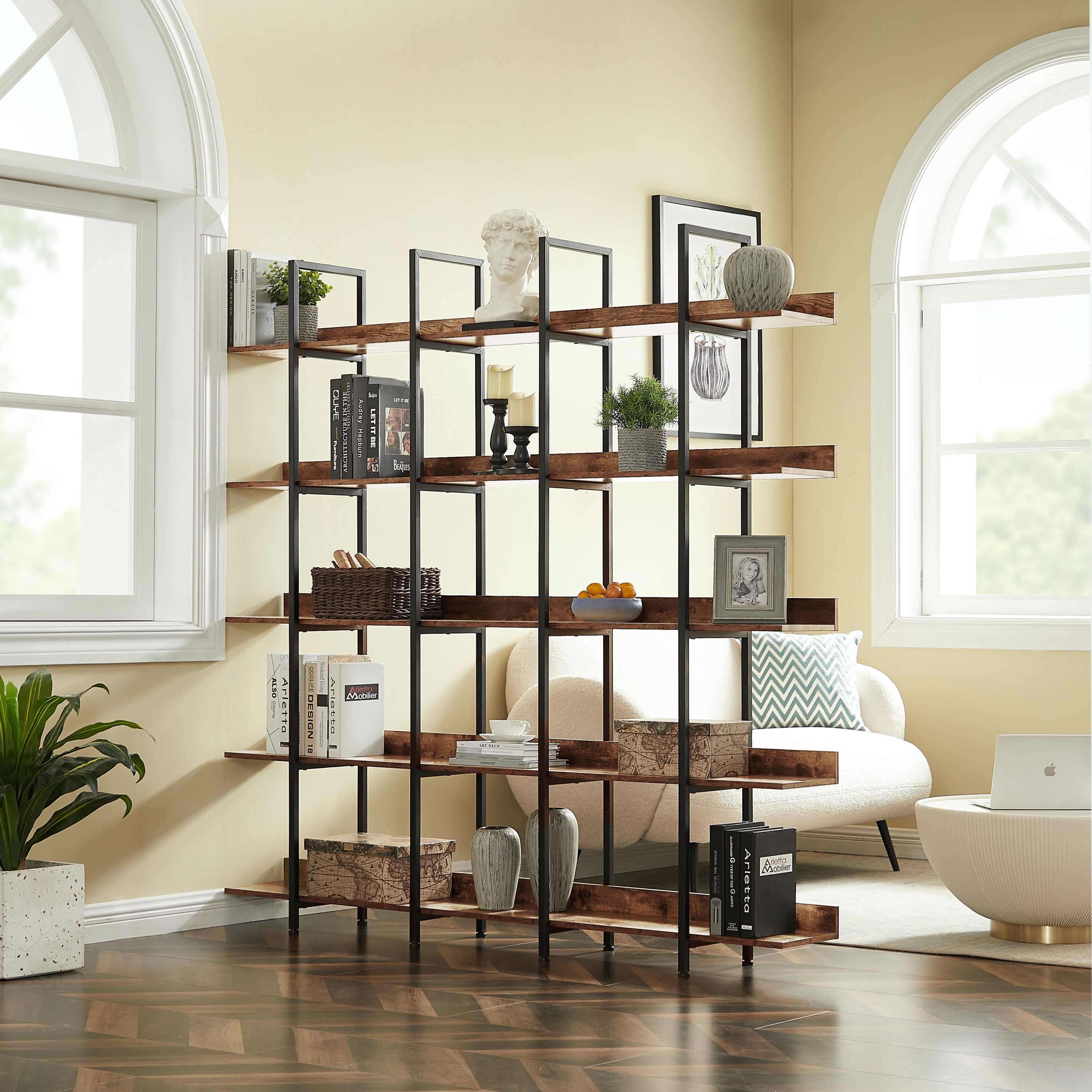 [VIDEO] 5 Tier Bookcase Home Office Open Bookshelf, Vintage Industrial Style Shelf with Metal Frame,-UH Decor-Default-Urbanheer
