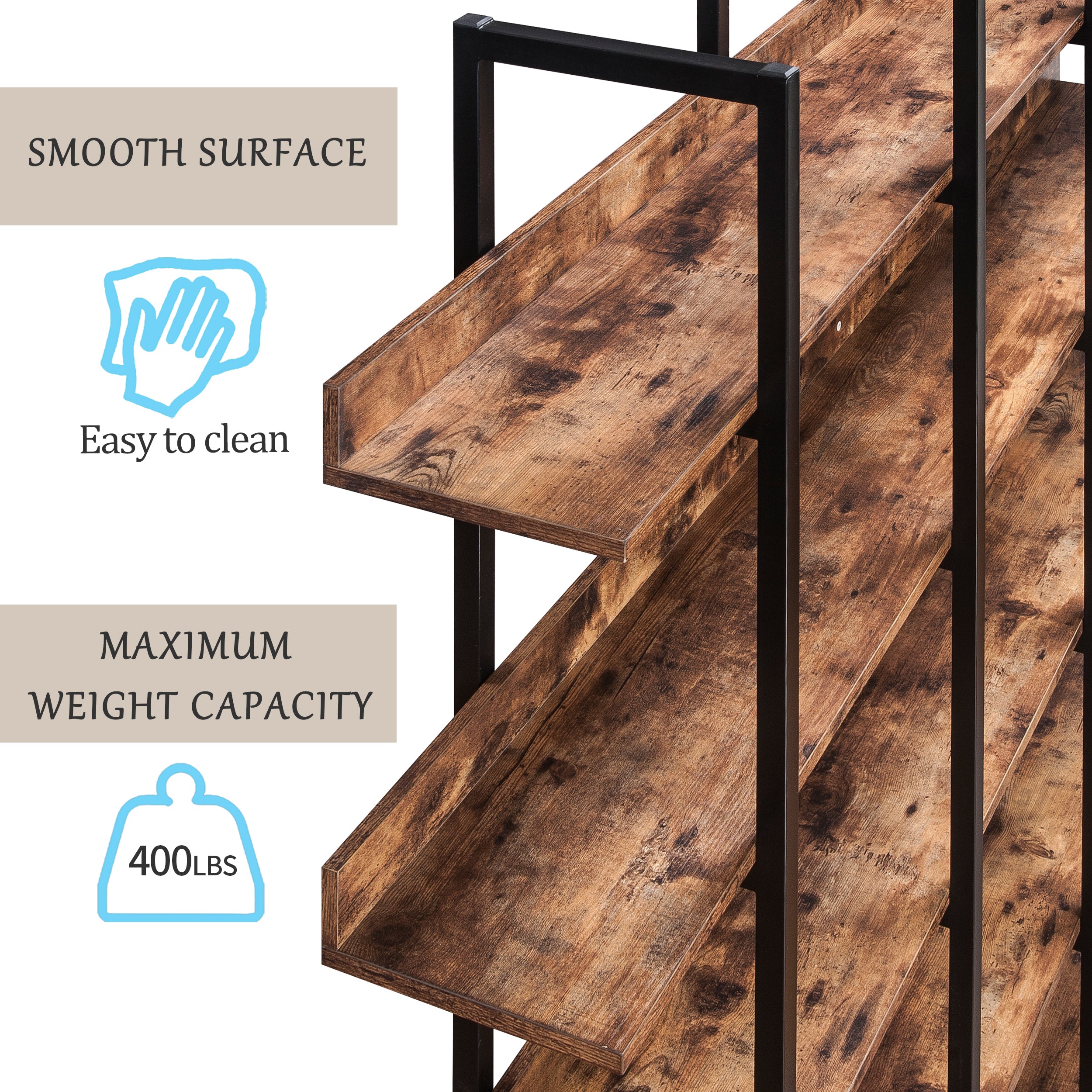 [VIDEO] 5 Tier Bookcase Home Office Open Bookshelf, Vintage Industrial Style Shelf with Metal Frame,-UH Decor-Default-Urbanheer