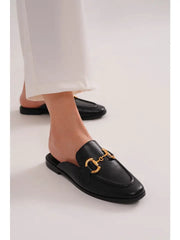 VIVIAN-08 Slip-On Loafers with Chain Accent Black-Loafers-BEAST FASHION-A RUN-Black-Urbanheer