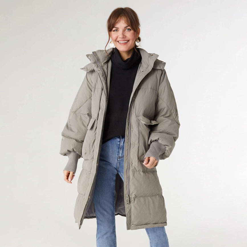 Vale Relaxed Down Puffer Jacket with Hood-Jacket-COCO + CARMEN-XS-Silver Sage-Urbanheer