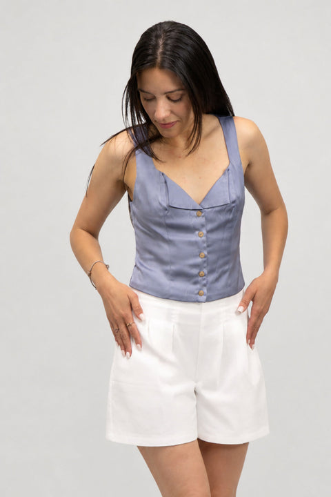 Valencia Pleated Cotton Shorts - White