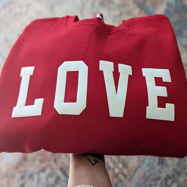 Valentines Day Crewneck Sweatshirt Love Sweater Puff Print Red-Sweatshirt-P E T I T R U E-S-Red-Urbanheer