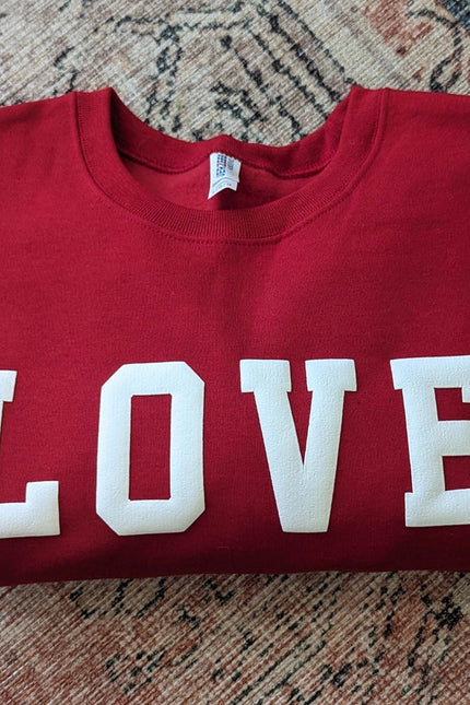 Valentines Day Crewneck Sweatshirt Love Sweater Puff Print Red-Sweatshirt-P E T I T R U E-Urbanheer
