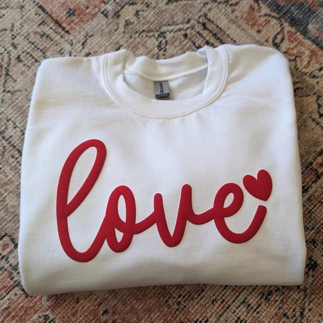 Valentines Day Crewneck Sweatshirt Love Sweater Puff Print White-Sweatshirt-P E T I T R U E-S-White-Urbanheer
