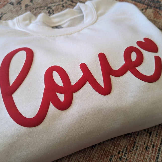 Valentines Day Crewneck Sweatshirt Love Sweater Puff Print White-Sweatshirt-P E T I T R U E-Urbanheer