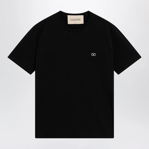 Valentino Black cotton T-shirt with VLogo embroidery