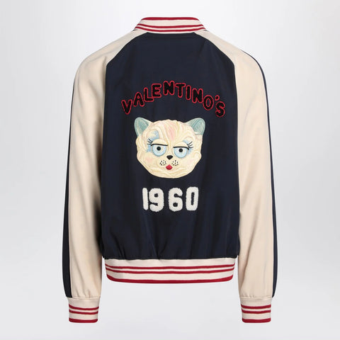 Valentino Blue/cream bomber with mixed wool VLogo
